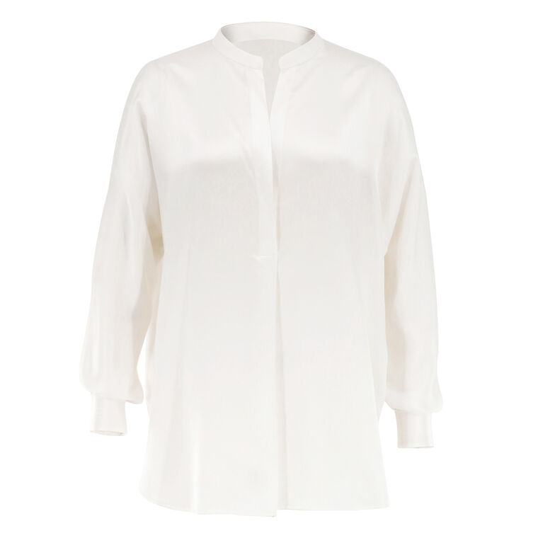 Long Sleeve Silk Satin Band-Collar Blouse image number null