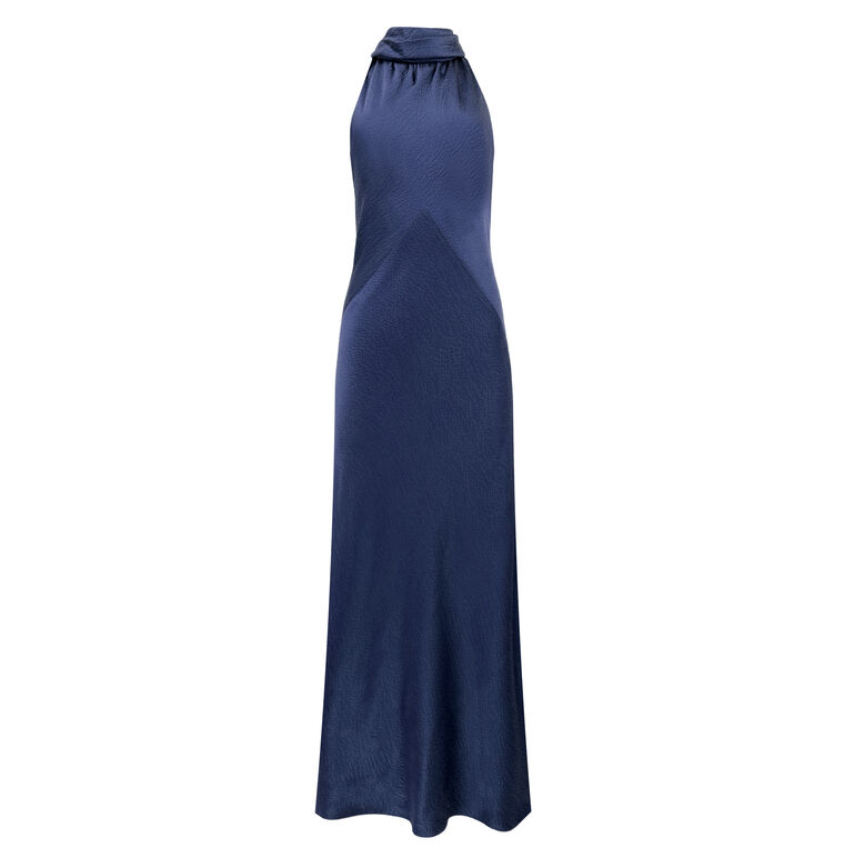 Hammered Satin Halter Neck Gown image number null