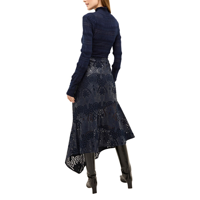 Casey Eyelet Vegan Leather Midi Skirt image number null