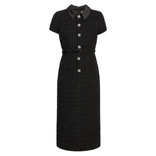 Bardot Short Sleeve Button-Front Tweed Midi Dress