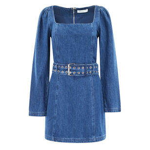 Thalia Belted Long Sleeve Denim Mini Dress