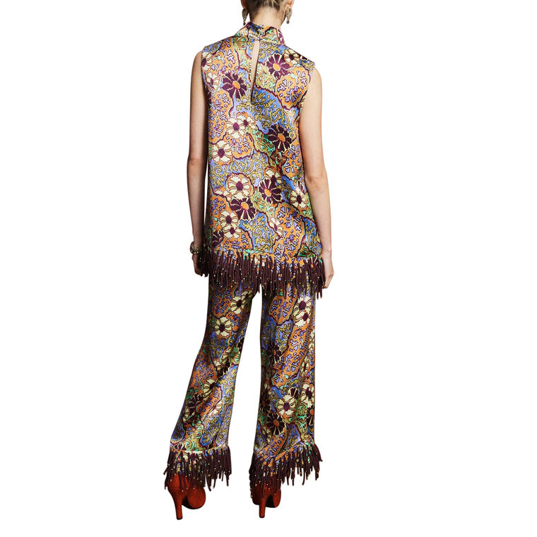 Joanna Sleeveless High Neck Top With Beaded Fringe Hem image number null