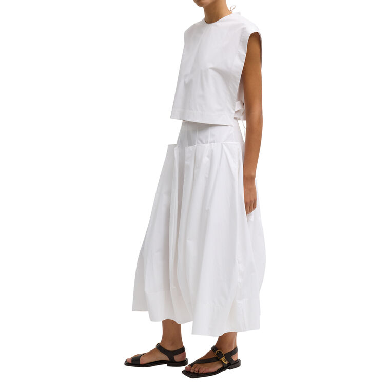 Compact Eco Poplin Pinched Pleat Full Midi Skirt image number null