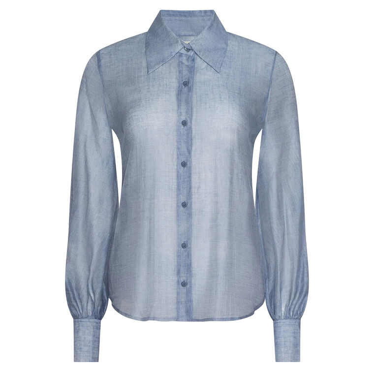 Jayleen Long Sleeve Sheer Button-Down Blouse image number null