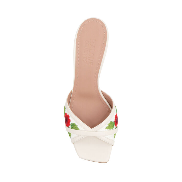 Perla 70mm Square Toe Flower Embroidered Raffia Mule image number null