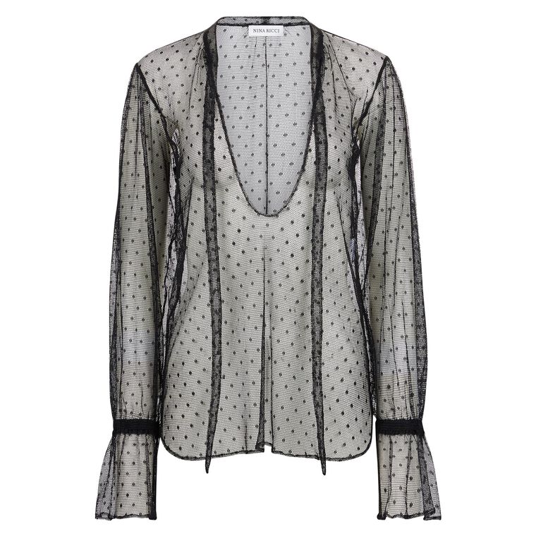 Sheer Polka Dot Long Sleeve Blouse image number null