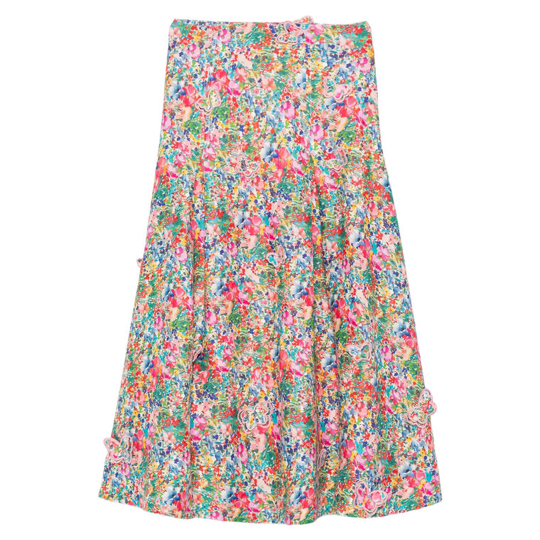 Floral Butterflies Linen Maxi Skirt image number null