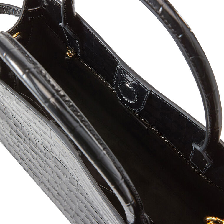 Large Croc-Embossed Top Handle Dash Bag image number null