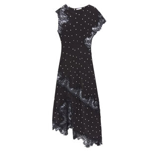 Alessia Bias-Cut Polka Dot Crepe And Lace Maxi Dress