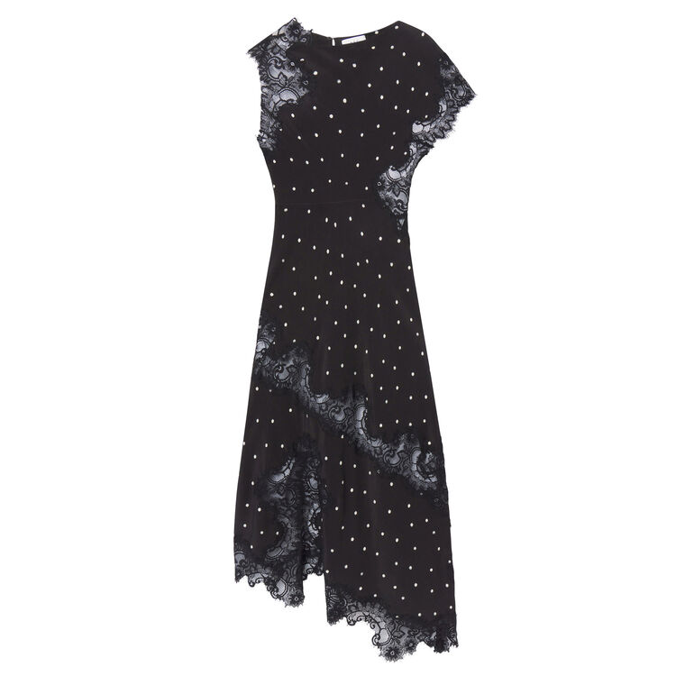 Alessia Bias-Cut Polka Dot Crepe And Lace Maxi Dress image number null