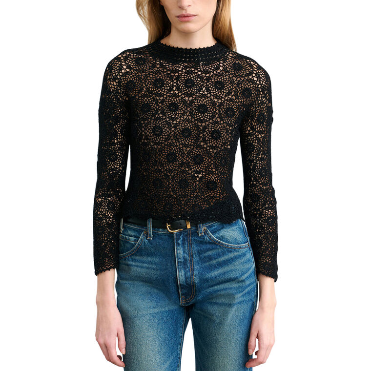 Gibson Mock Neck Crochet Sweater image number null