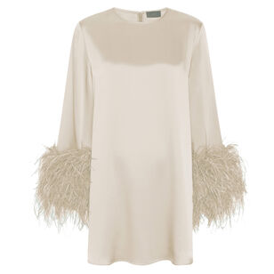 Satin Dress With Feathers