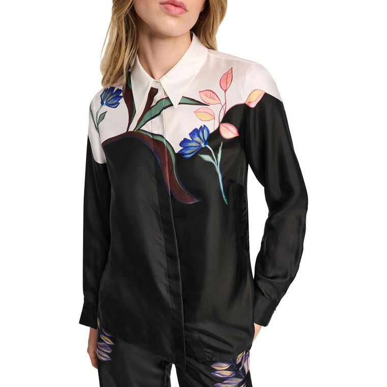 Seductive Bloom Print Long Sleeve Silk Blouse image number null