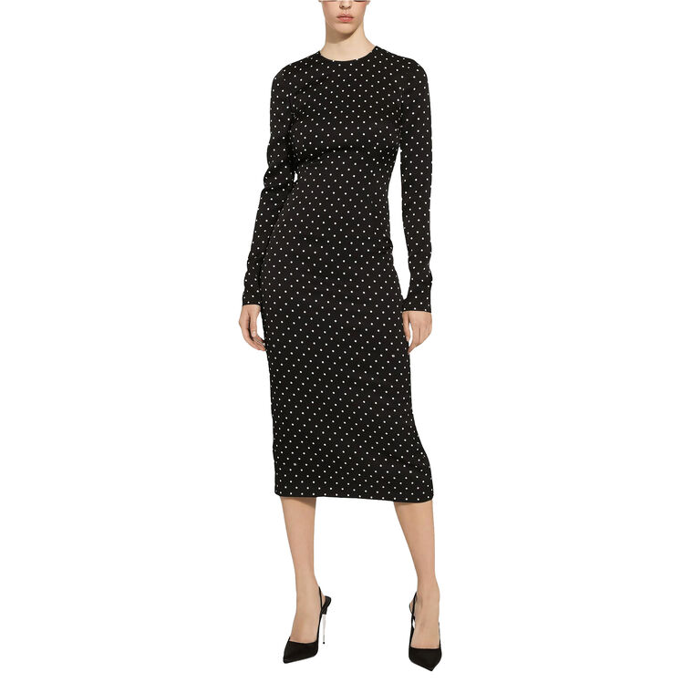 Long Sleeve Polka Dot Silk Charmeuse Midi Dress image number null
