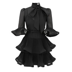 Pleated Sleeved Mini Dress
