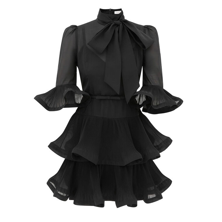 Pleated Sleeved Mini Dress image number null