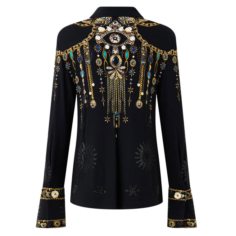 Long Sleeve Fitted Jersey Button-Down Shirt image number null