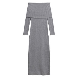 Long Sleeve Off-The-Shoulder Ribbed Knit Maxi Dress