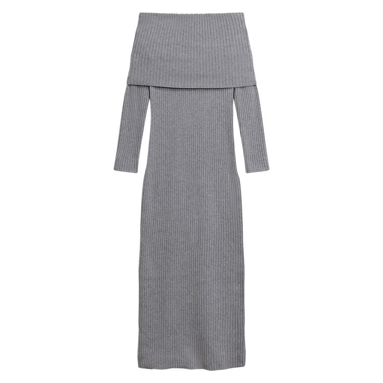 Long Sleeve Off-The-Shoulder Ribbed Knit Maxi Dress image number null