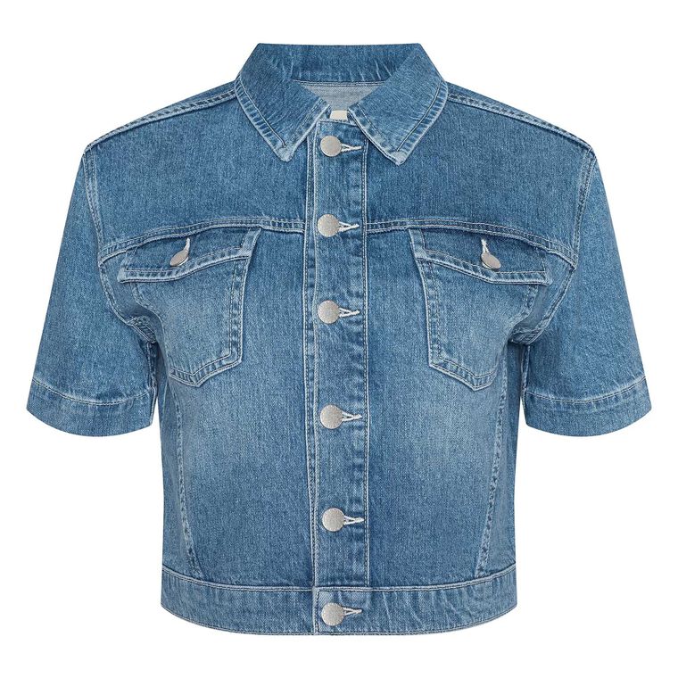 Kirstie Short Sleeve Cropped Denim Shirt Jacket image number null