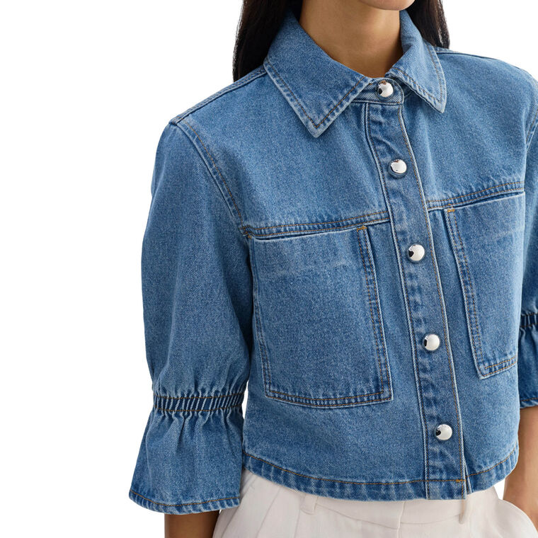Carolina Ruffle Sleeve Denim Jacket image number null