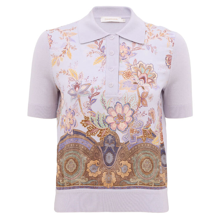 Luna Short Sleeve Printed Knit Wool-Silk Polo image number null