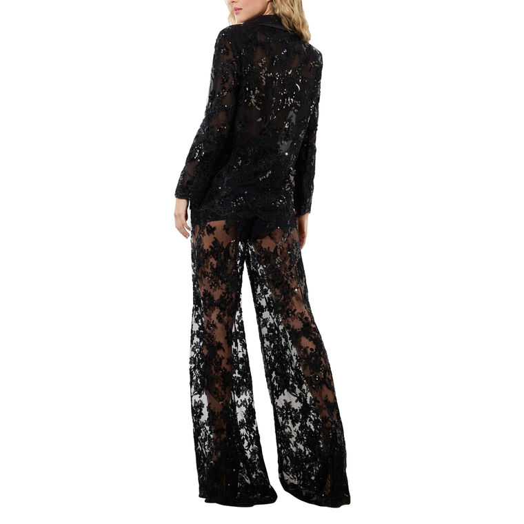 Judith Embellished Sheer Lace Notch Collar Blazer image number null