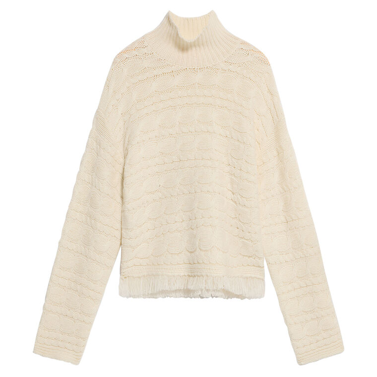 Cropped Cable Long Sleeve Turtleneck Sweater image number null