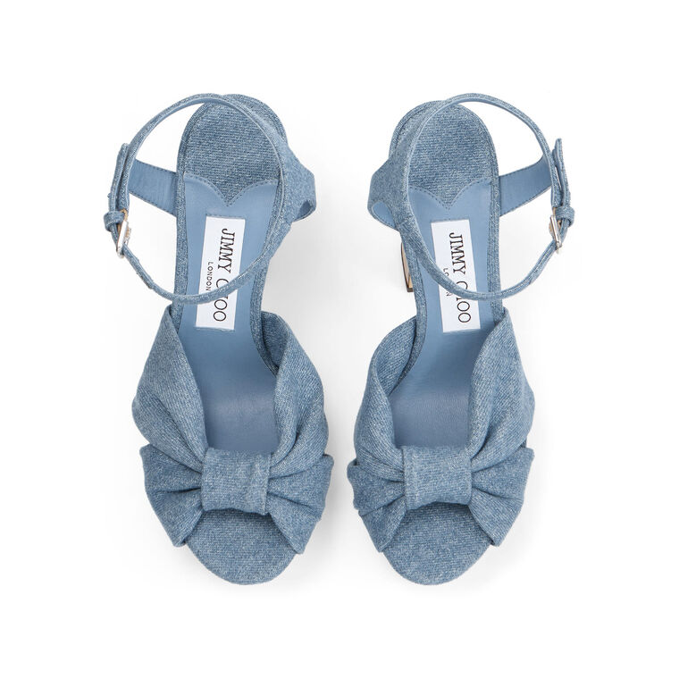 Heloise 120mm Denim Platform Sandals With Wood Wrap image number null