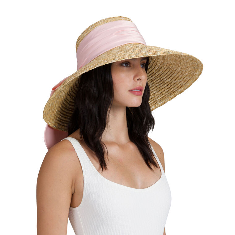 Mirabel Wide-Brim Straw Sun Hat With Satin Bow image number null