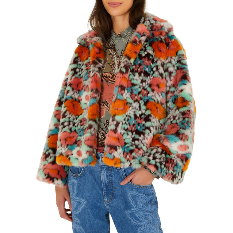 Floral Faux Fur Jacket image number null