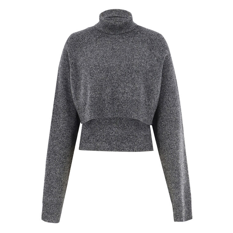 Deconstructed Layered Turtleneck Knit Top image number null