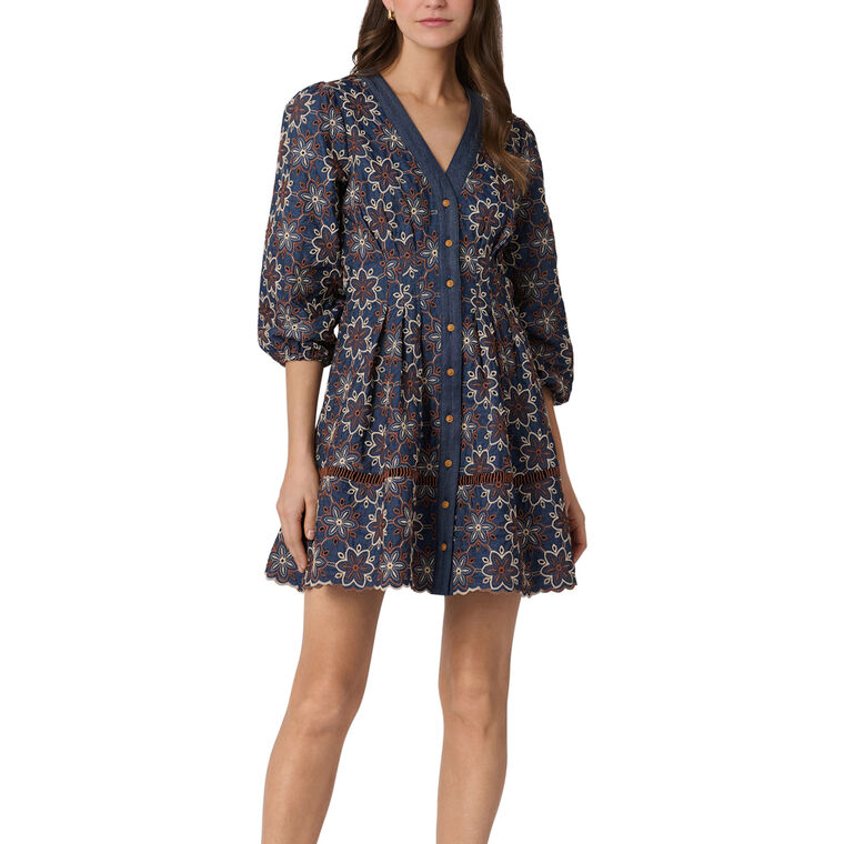 Lina Balloon Sleeve V-Neck Mini Dress image number null