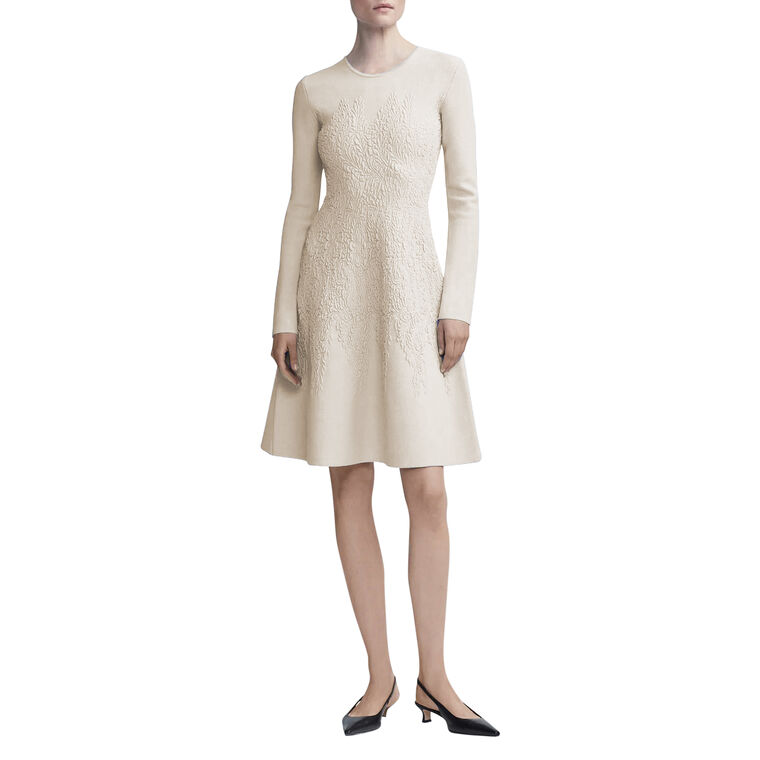 Floral Puckered Long Sleeve Knit Mini Dress image number null
