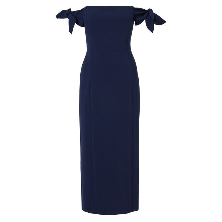 Off-Shoulder Column Midi Dress With Ties image number null