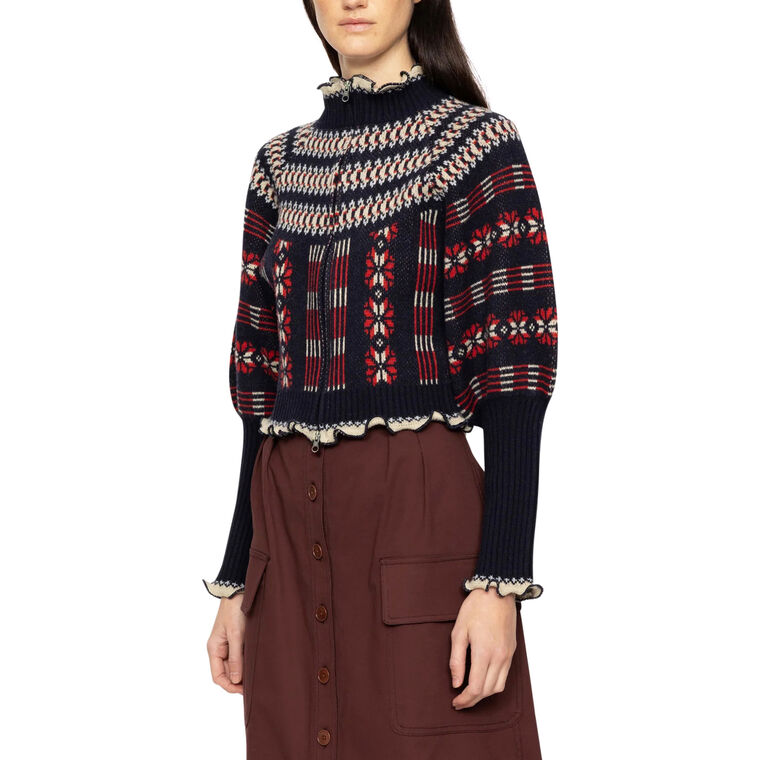 Ayla Knit Long Sleeve Fair Isle Cardigan image number null