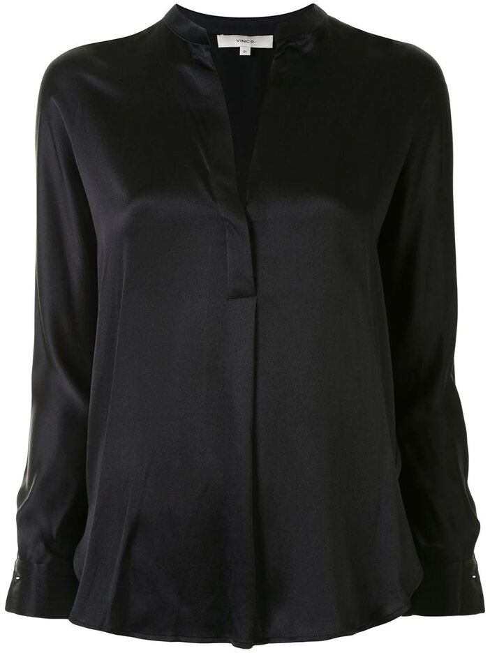Silk Satin Band Collar Blouse image number null