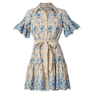 Lima Short Sleeve Belted Button-Front Mini Shirt Dress