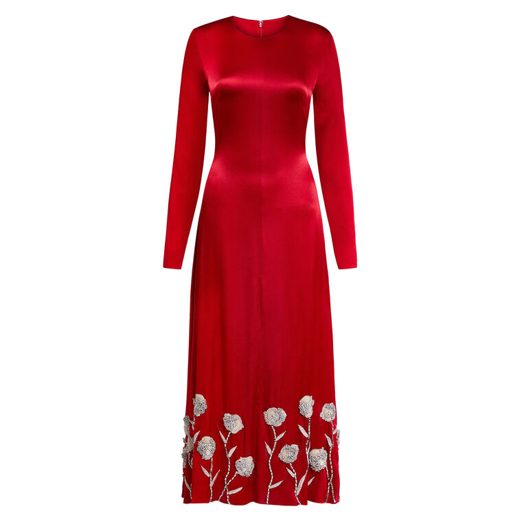 Elsie Handbeaded Hem Silk Midi Dress image number null
