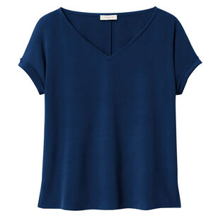 Organic Silk Stretch Georgette Wide V-Neck Cuff Sleeve Blouse