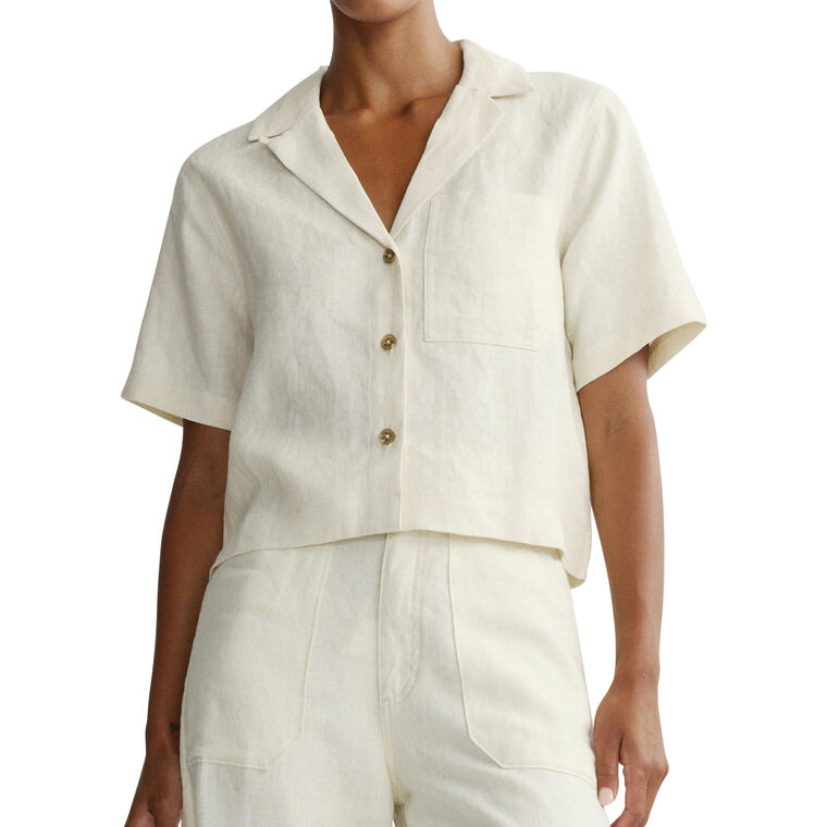 Hampton Short Sleeve Button-Front Linen Shirt image number null