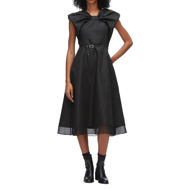 Sleeveless Draped Bow Midi Dress With Belt image number null