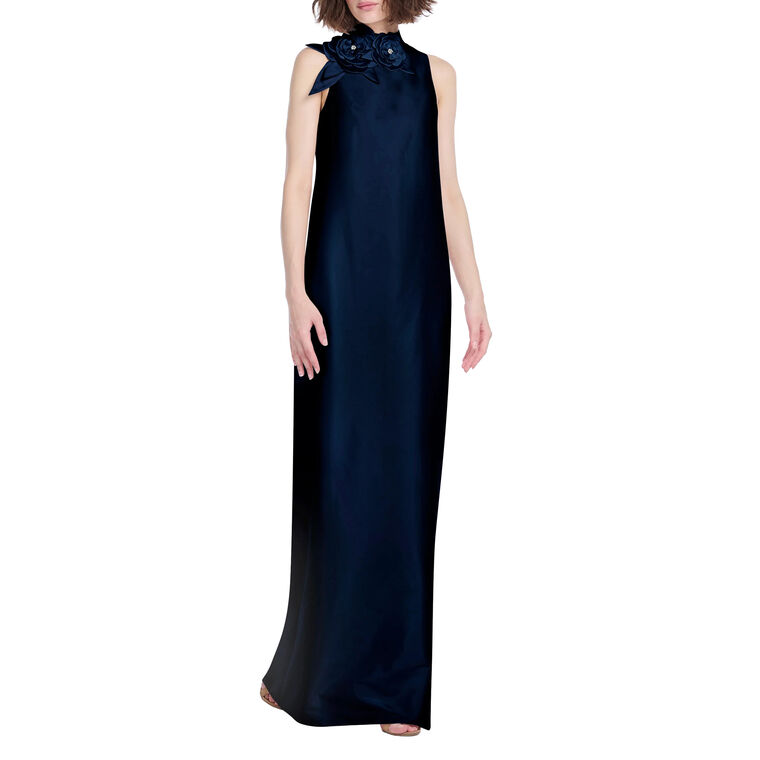 Taffeta Sleeveless Gown With Flowers image number null