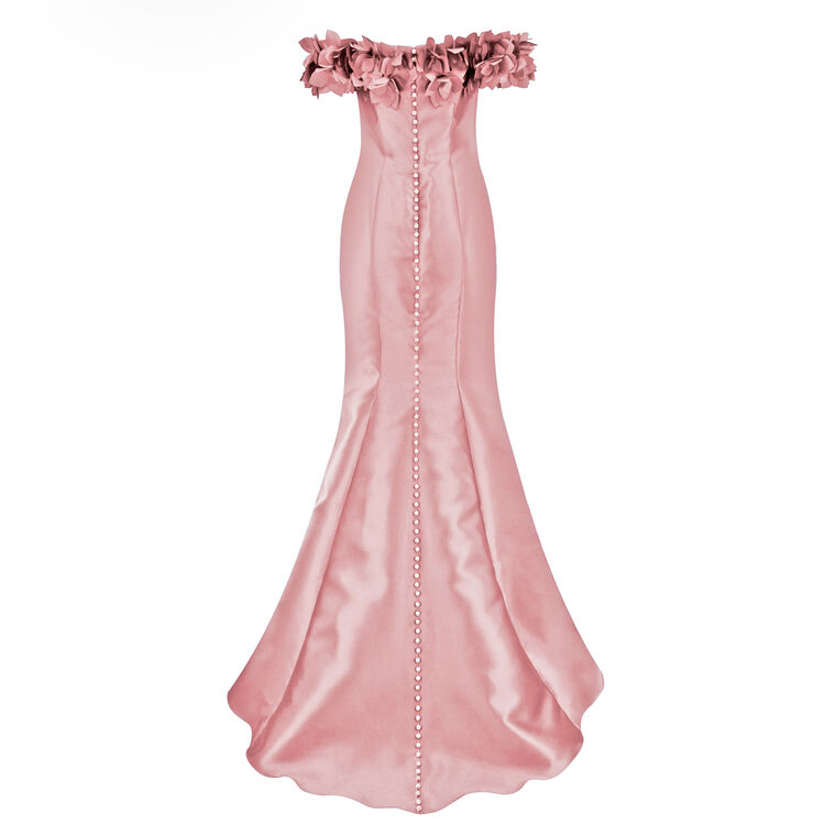 Off Shoulder Gown With 3D Floral Sleeve Detail image number null