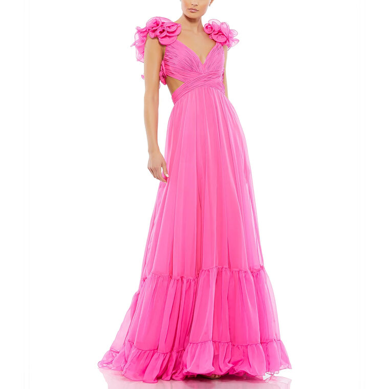 Ruffle Tiered Cut-Out Chiffon Gown image number null