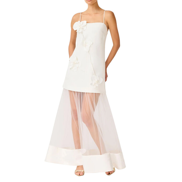 Reina Sleeveless 3D Floral Applique Sheer Panel Gown image number null