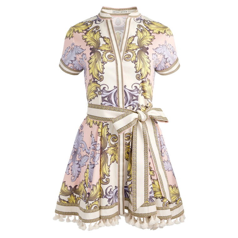 Lucy Short Sleeve Mini Shirt Dress With Tie Belt image number null