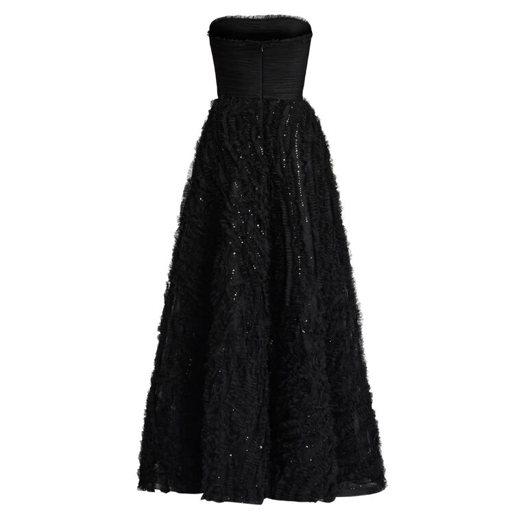 Pleated Top Gown With Ruffle Applique Skirt image number null