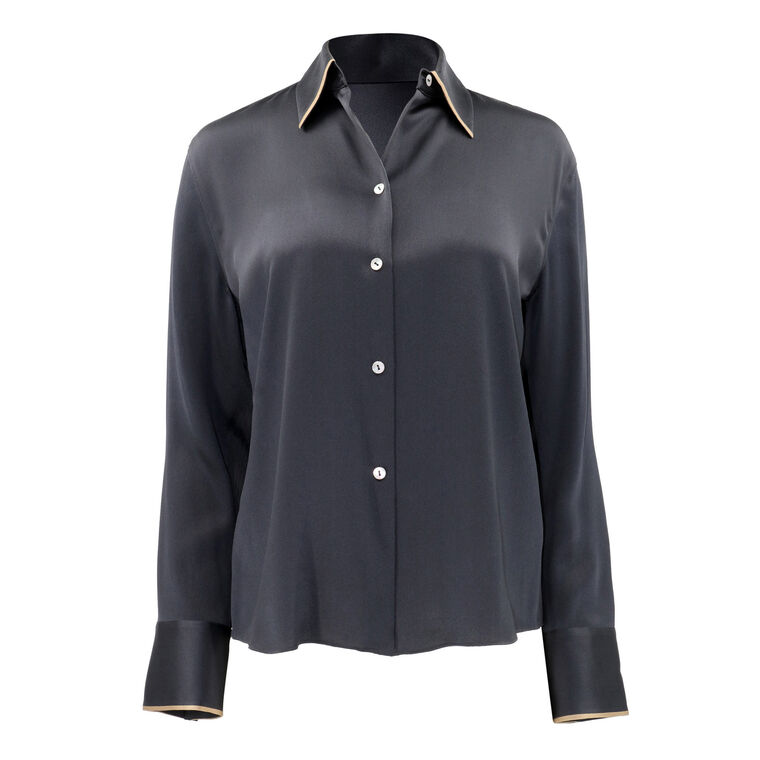Silk Tipped Slim Long-Sleeve Blouse image number null