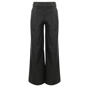 Leather Wide-Leg Pull On Pant